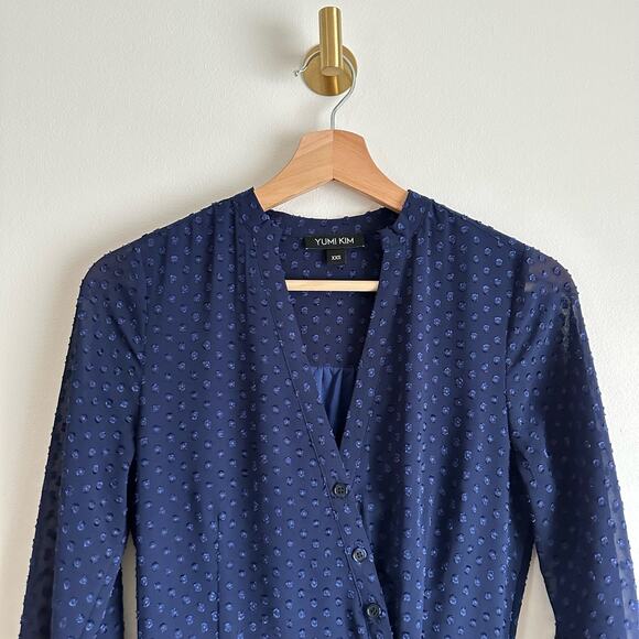 Yumi Kim Valencia Swiss Dot Long Sleeve Mini Dress Navy 2XS $228 - Picture 4 of 11